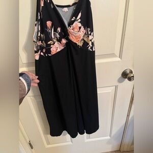 SHEIN Black and Floral Midi Dress